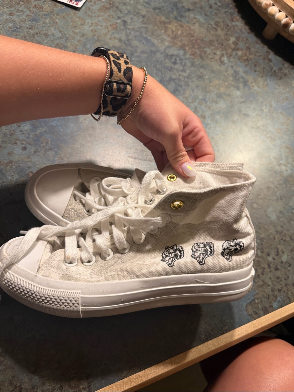 Darc Sport Cream High-Top Sneakers with Black Graphic Wolves